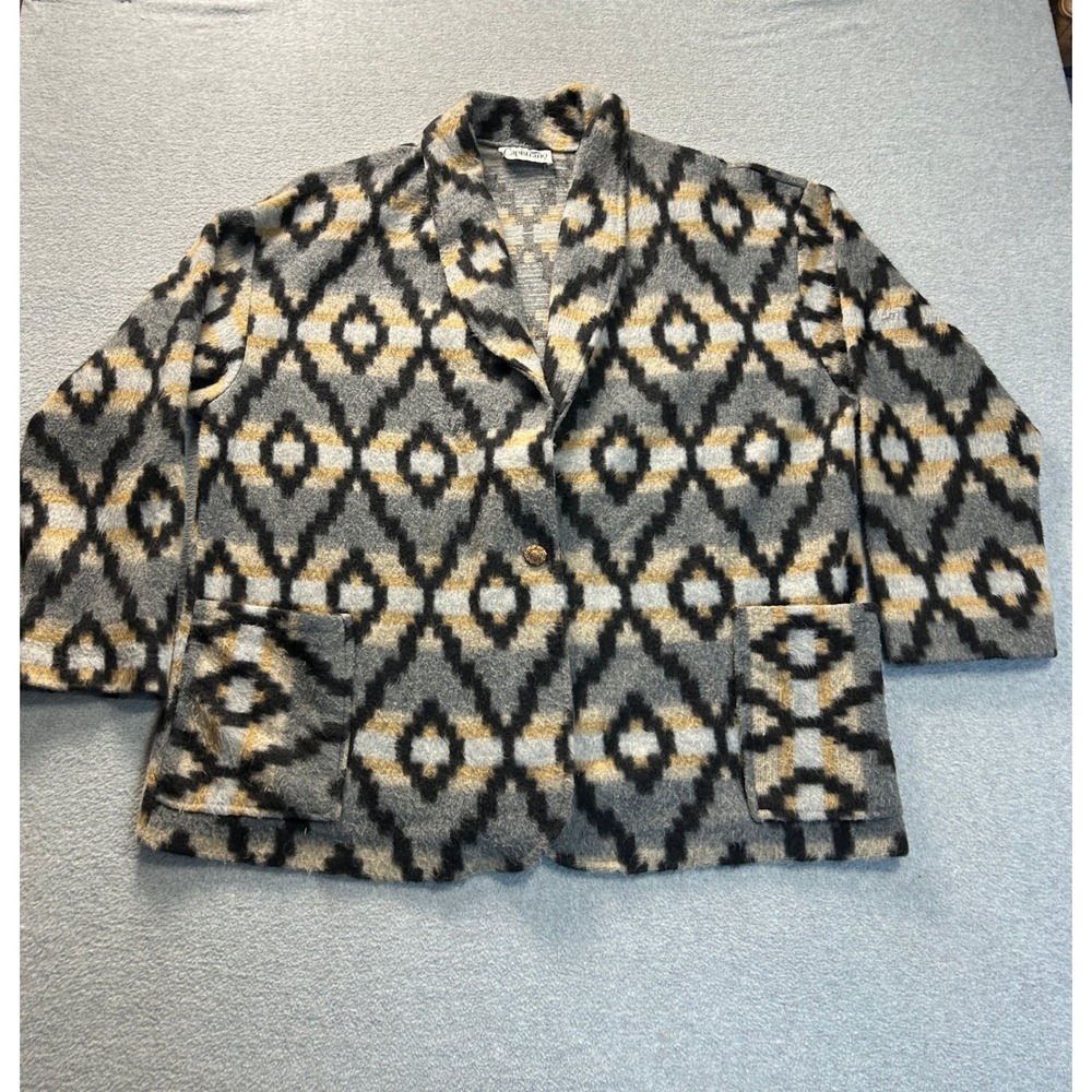 Capistrano Open Front Sweater Womens 2X Gray Black Geometric Cardigan Jacket